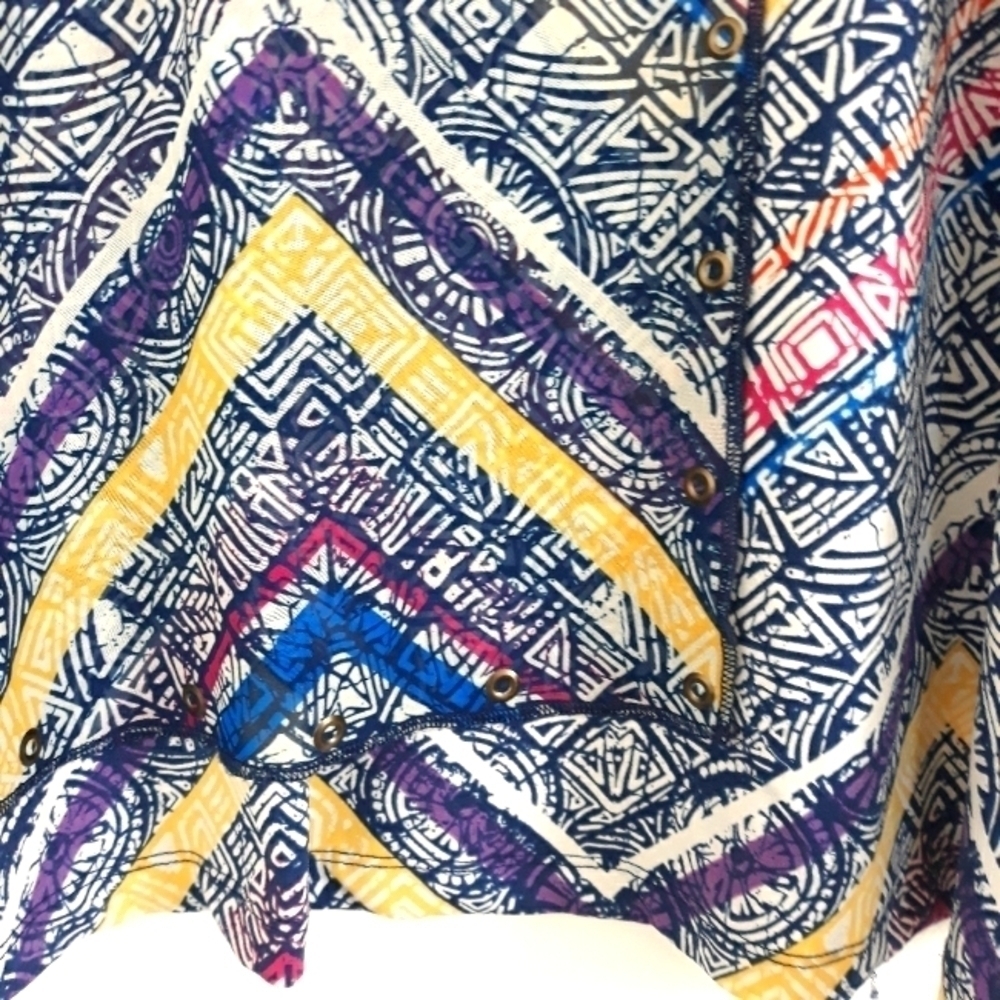 Multiples Top 3/4 Sleeve Geometric Pattern Linen … - image 5